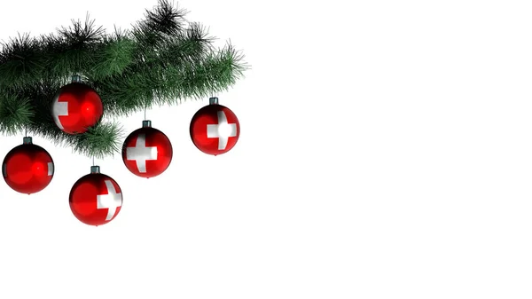 Weihnachtskugeln Hängen Einem Weihnachtsbaum Auf Weißem Hintergrund Die Flagge Der — Stockfoto