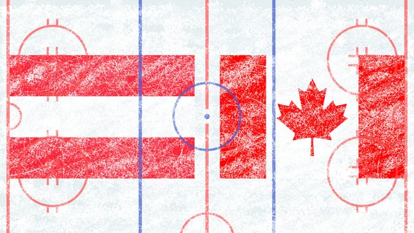 Hockey Match Austria Canada Flags Countries Participating Match Drawn Ice — Stock Photo, Image