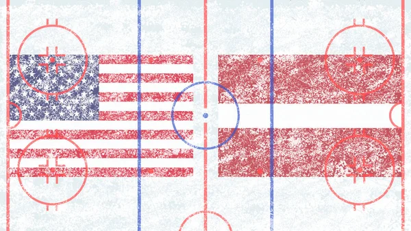 Match Hockey États Unis Lettonie Les Drapeaux Des Pays Participant — Photo