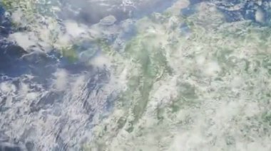 Dünyanın uzaydan şehire yakınlaşması. Üç boyutlu animasyon. Kolombiya 'nın Medellin şehrine yakınlaş. Video görüntülerini stokla. 4K