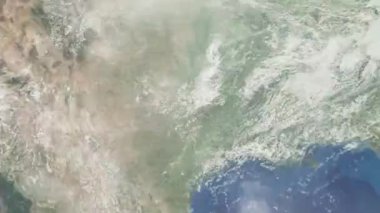 Dünyanın uzaydan şehire yakınlaşması. Üç boyutlu animasyon. ABD 'nin Fort Worth şehrine yakınlaş. Video görüntülerini stokla. 4K