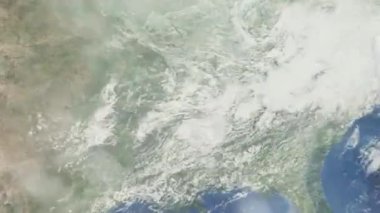 Dünyanın uzaydan şehire yakınlaşması. Üç boyutlu animasyon. ABD 'nin Memphis şehrine yakınlaş. Video görüntülerini stokla. 4K