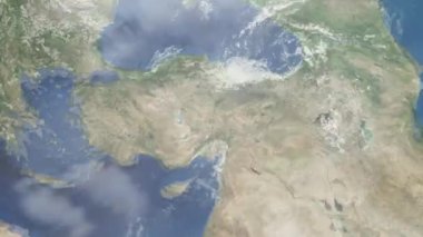 Dünyanın uzaydan şehire yakınlaşması. Üç boyutlu animasyon. Türkiye 'nin Kayseri şehrine yakınlaş. Video görüntülerini stokla. 4K
