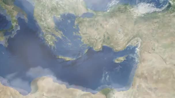Zoom Tierra Desde Espacio Ciudad Animación Acércate Ciudad Griega Rodas — Vídeos de Stock