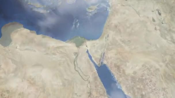宇宙から都市への地球のズーム 3Dアニメーション スエズのエジプトの都市にズームします ストックビデオ映像だ — ストック動画