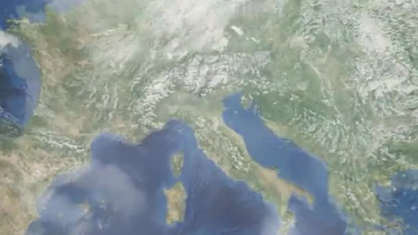 Zoom Tierra Desde Espacio Ciudad Animación Acércate Ciudad Italiana Bolonia — Vídeo de stock
