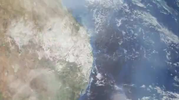 Zoom Tierra Desde Espacio Ciudad Animación Acércate Ciudad Brisbane Australia — Vídeo de stock