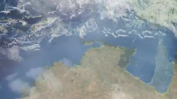 Zoom Tierra Desde Espacio Ciudad Animación Acércate Ciudad Darwin Australia — Vídeo de stock