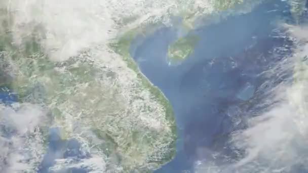 Perbesar Bumi Dari Luar Angkasa Kota Animasi Perbesar Kota Hue — Stok Video