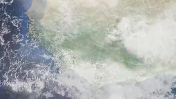 Zoom Tierra Desde Espacio Ciudad Animación Acércate Ciudad Cancan Guinea — Vídeos de Stock