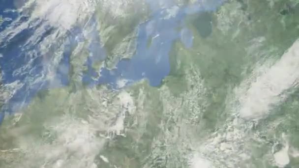 Zoom Tierra Desde Espacio Ciudad Animación Acércate Ciudad Gdynia Polonia — Vídeo de stock