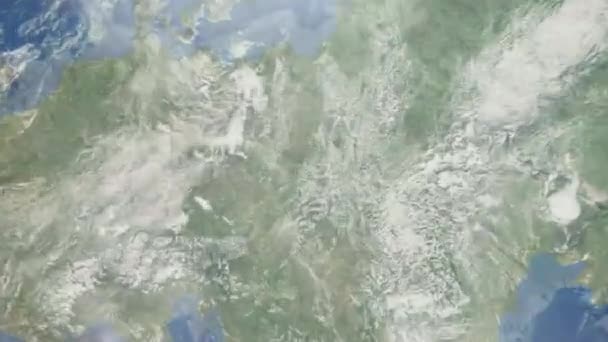 Zoom Tierra Desde Espacio Ciudad Animación Acércate Ciudad Katowice Polonia — Vídeo de stock