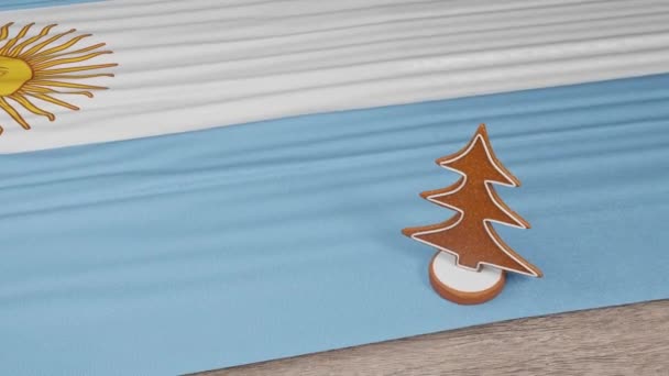 Gingerbread House Flag Argentina Table — Stockvideo