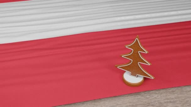Gingerbread Σπίτι Σημαία Της Αυστρίας Στο Τραπέζι — Αρχείο Βίντεο