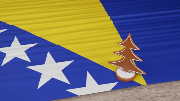 Lebkuchenhaus Mit Der Flagge Von Bosnien Und Herzegowina Auf Dem — Stockvideo
