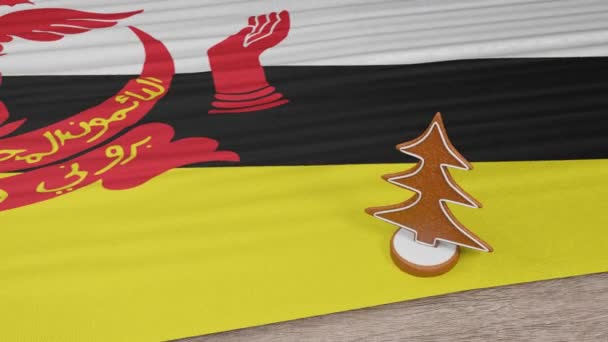Gingerbread House Flag Brunei Table — Stockvideo