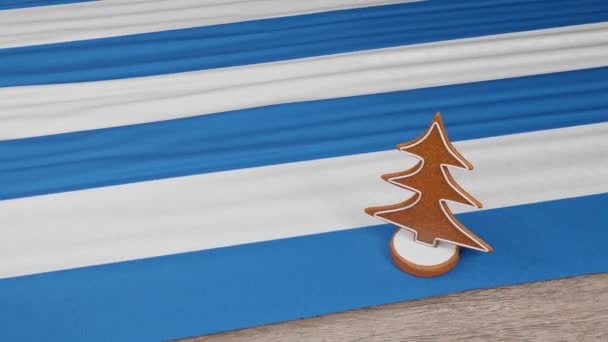 桌上挂着希腊国旗的姜饼屋 — 图库视频影像