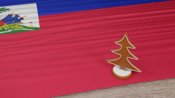 Gingerbread House Flag Haiti Table — стокове відео