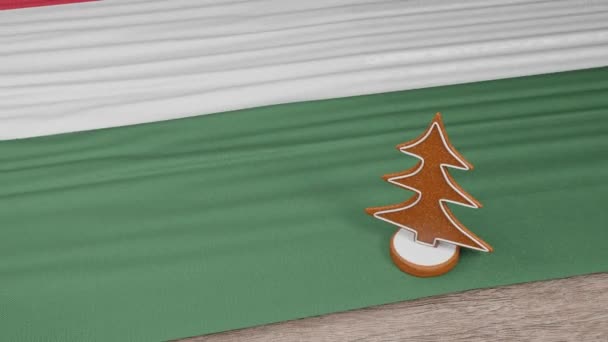 Gingerbread House Flag Hungary Table — Stock Video