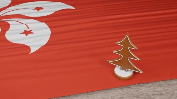 Gingerbread House Flag Hong Kong Table — Stock Video