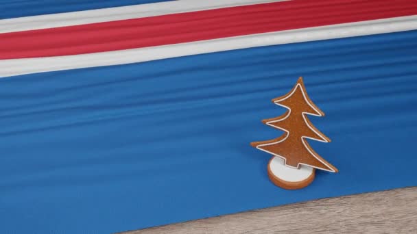 Gingerbread House Flag Iceland Table — Stock Video