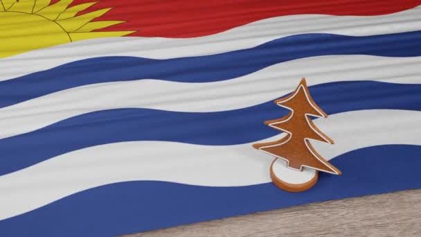 Peperkoek Huis Met Vlag Van Kiribati Tafel — Stockvideo