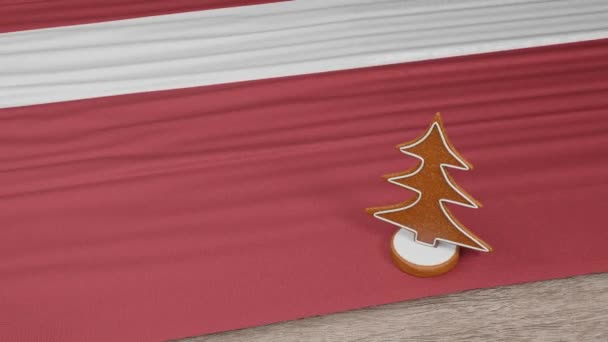 Gingerbread House Flag Latvian Table — Stock Video
