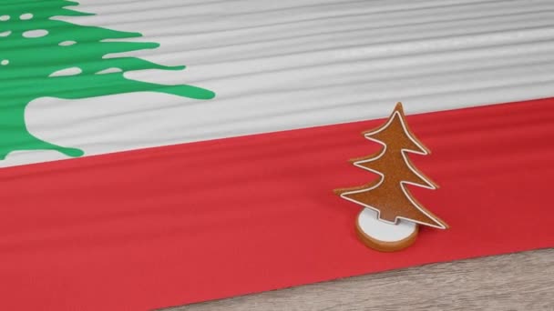 Gingerbread House Flag Lebanon Table — Stockvideo