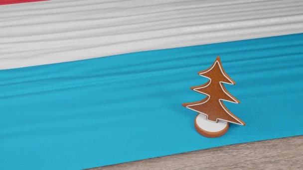 Gingerbread House Flag Luxembourg Table — Stock Video