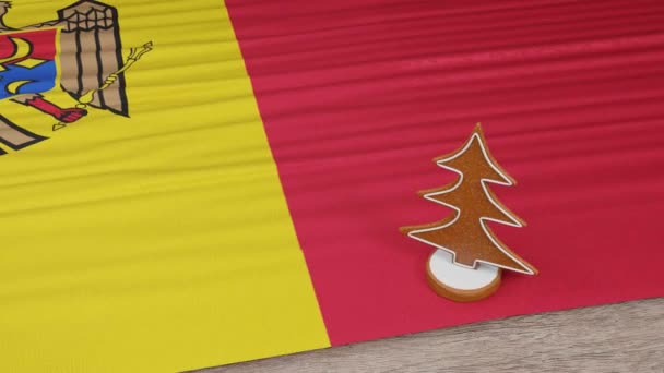 Gingerbread House Flag Moldova Table — Stock Video