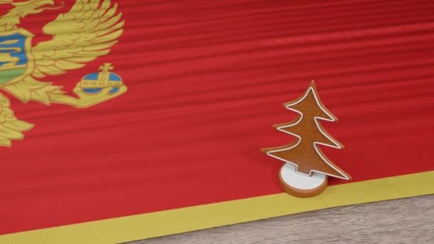 Gingerbread House Flag Montenegro Table — стокове відео