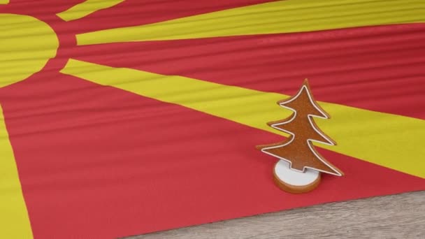 Gingerbread House Flag Republic Macedonia Table — Stock video