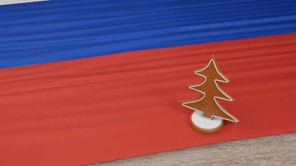 Gingerbread House Flag Russia Table — стокове відео