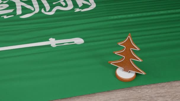 Gingerbread House Flag Saudi Arabia Table — Stockvideo