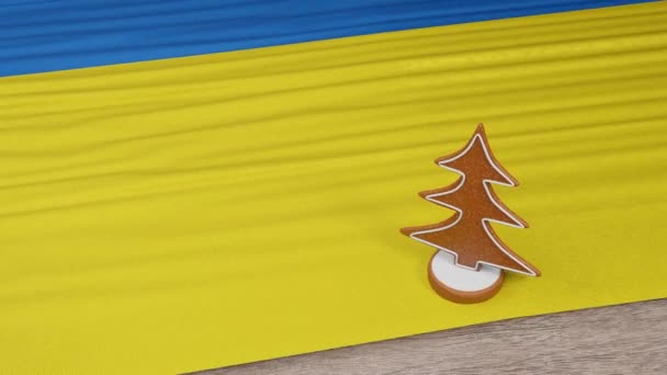 Gingerbread House Flag Ukraine Table — Stockvideo