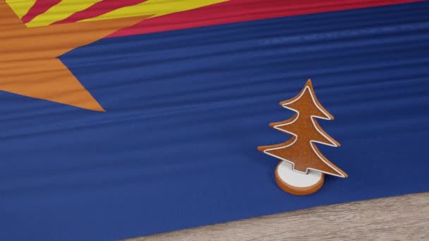 Pepparkakshus Med Arizonas Flagga Bordet — Stockvideo