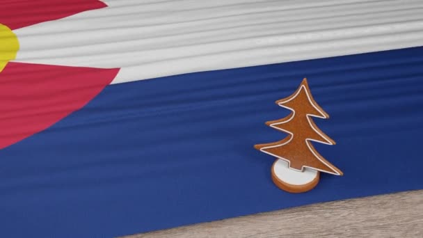 Gingerbread House Flag Colorado Table — Stock video