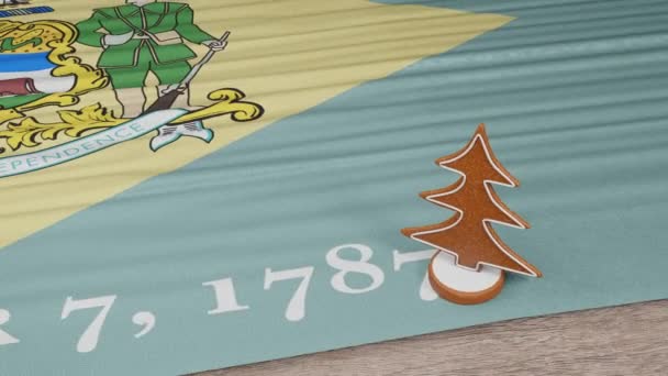 Gingerbread Σπίτι Σημαία Του Delaware Στο Τραπέζι — Αρχείο Βίντεο
