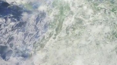 Dünyanın uzaydan şehire yakınlaşması. Üç boyutlu animasyon. Kanada 'nın Neiva şehrine yakınlaş. Video görüntülerini stokla. 4K