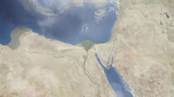 Zoom Tierra Desde Espacio Ciudad Animación Acércate Ciudad Benha Egipto — Vídeo de stock