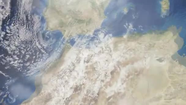 Zoom Tierra Desde Espacio Ciudad Animación Acércate Ciudad Ujda Israel — Vídeos de Stock