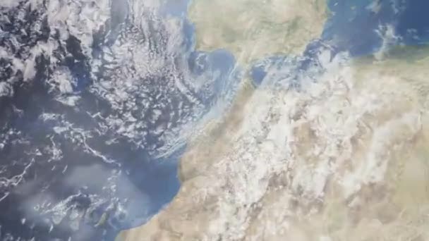 Zoom Tierra Desde Espacio Ciudad Animación Acércate Ciudad Casablanca Marruecos — Vídeo de stock