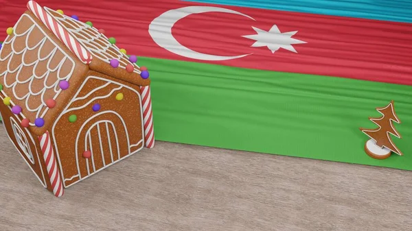 Masasında Azerbaycan bayrağı olan zencefilli kurabiye evi.