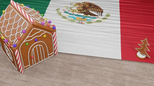 Gingerbread House Flag Mexico Table —  Fotos de Stock