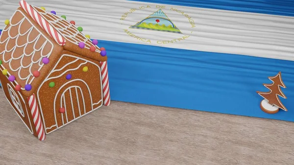 Casa Jengibre Con Bandera Nicaragua Sobre Mesa — Foto de Stock