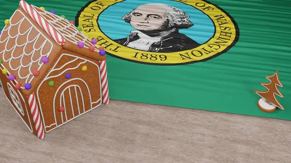Gingerbread House Flag Washington Table — Stockfoto