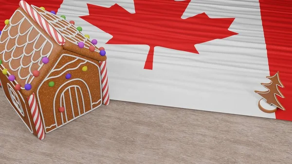 Gingerbread House Flag Canada Table Лицензионные Стоковые Фото