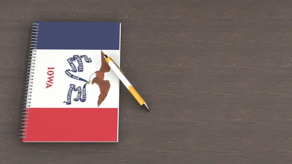 Cuaderno Con Bandera Iowa Una Pluma Mentirosa — Foto de Stock