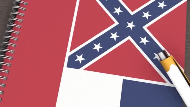 Mississippi Bayrağı Yalancı Bir Kalemin Olduğu Bir Defter — Stok video