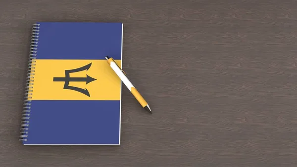 Üzerinde Barbados Bayrağı Yalancı Bir Kalem Olan Bir Defter — Stok fotoğraf